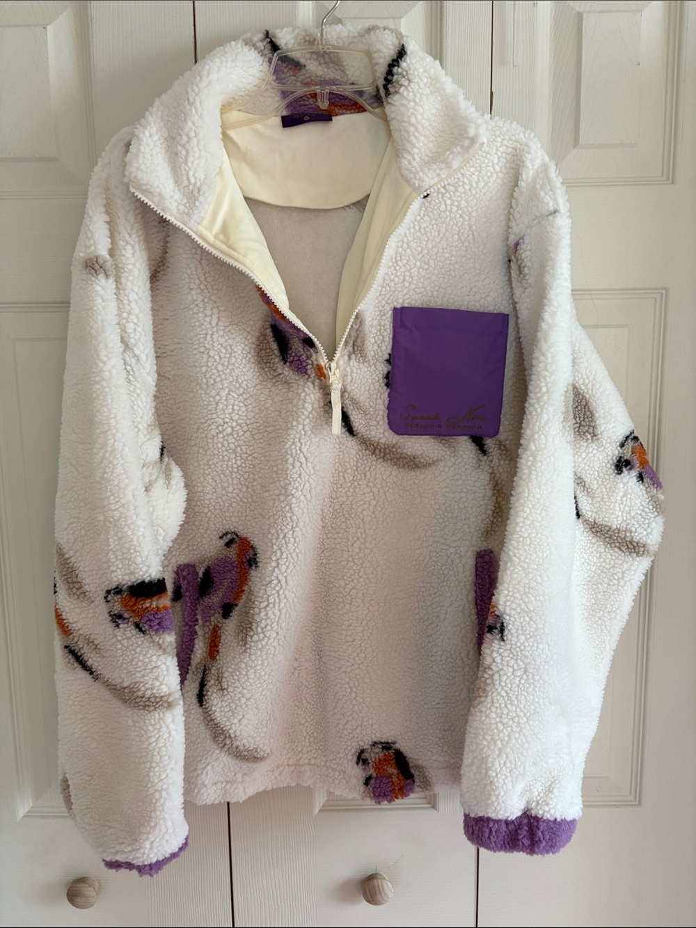 Taylor Swift Cream Sherpa Jacket with Purple Accents and Koi Print - Picture 4 of 7